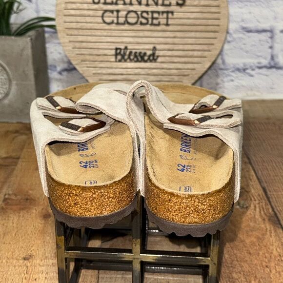 Birkenstock Arizona Soft Footbed Taupe Suede Leather Casual Unisex's Sandals - Picture 7 of 10